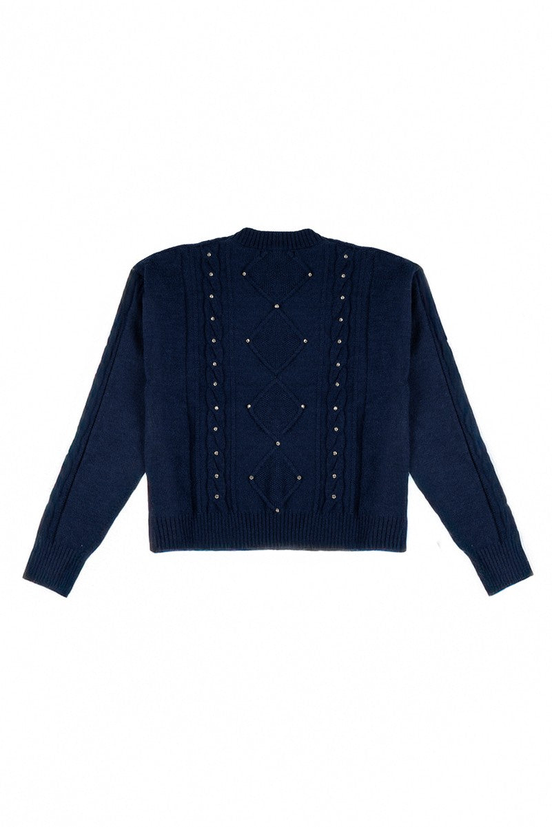 Embellished Cable-Knit Cropped Sweater