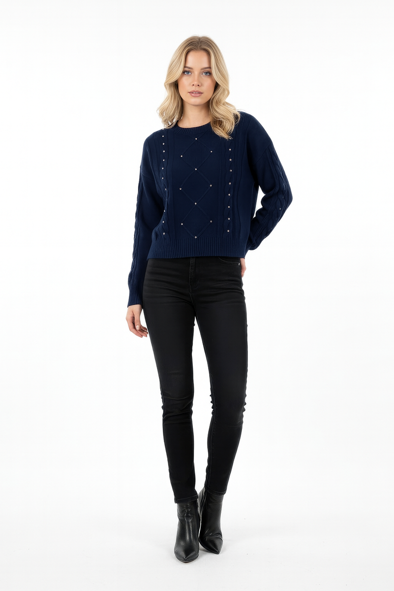 Embellished Cable-Knit Cropped Sweater