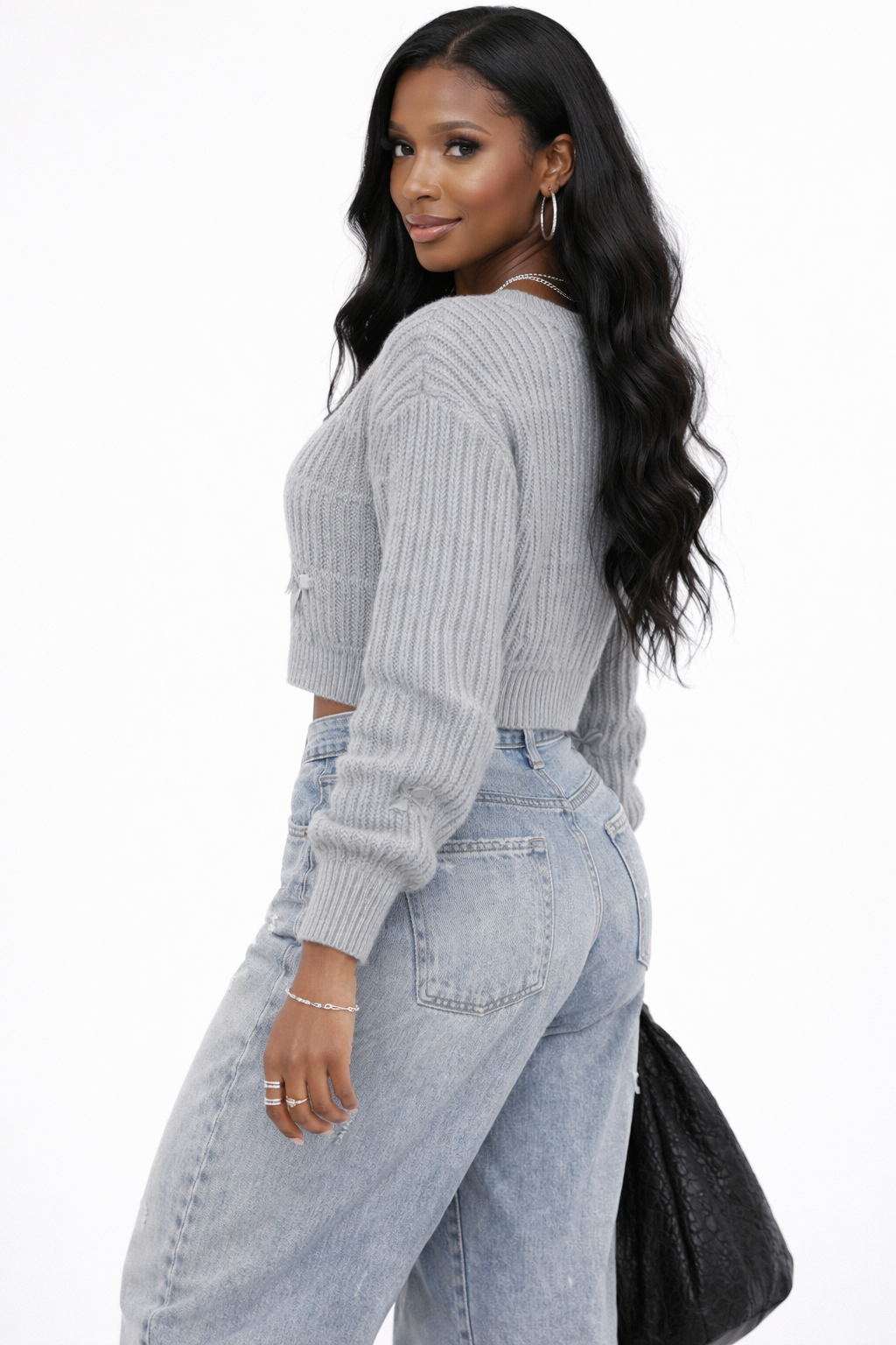 Ribbon Bow Cropped Cardigan Sweater