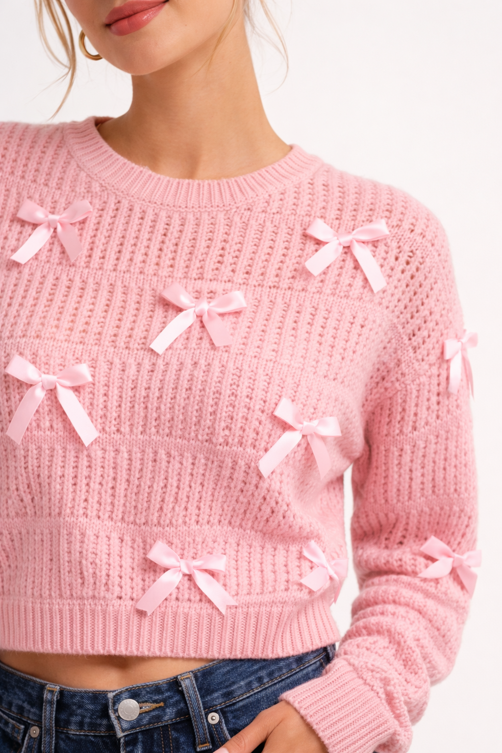 Ribbon Bow Cropped Sweater