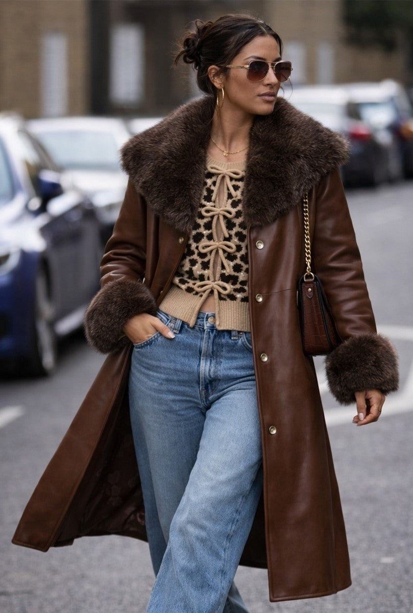 Leopard Lace-Up Bow Cardigan Sweater