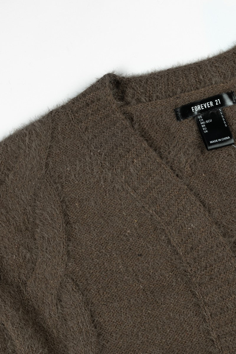 Fuzzy Open-Front Cardigan Sweater