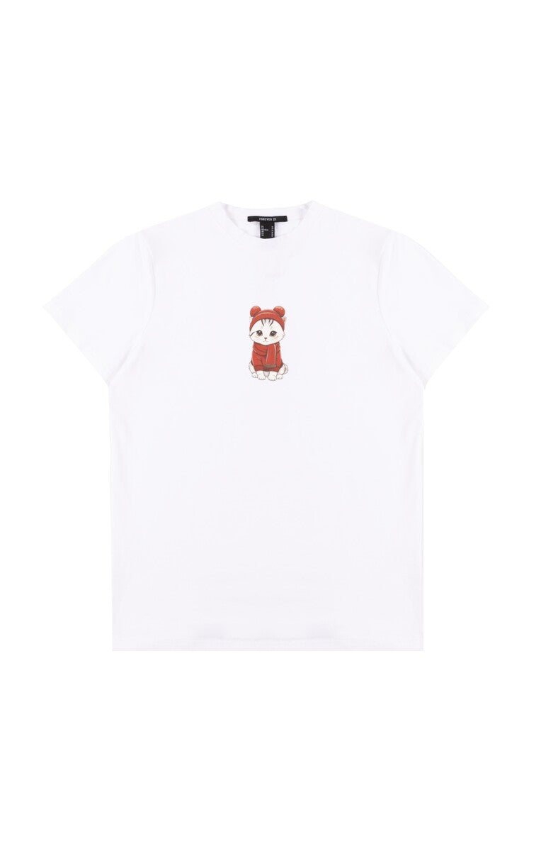 Cat Graphic Tee & Plaid Shorts Pajama Set