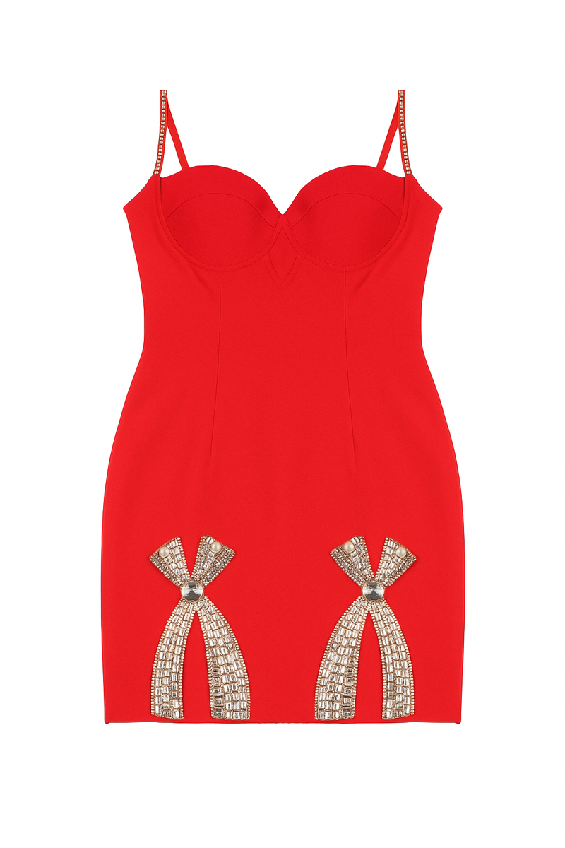 Rhinestone Bow Sweetheart Bodycon Mini Dress