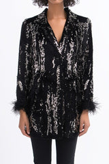 Sequin Feather-Trim Blazer