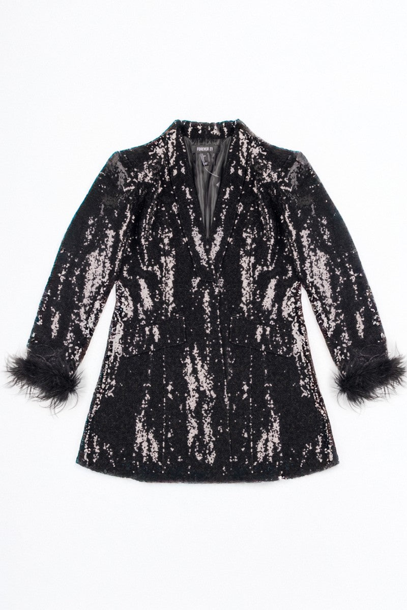 Sequin Feather-Trim Blazer