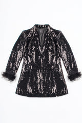 Sequin Feather-Trim Blazer
