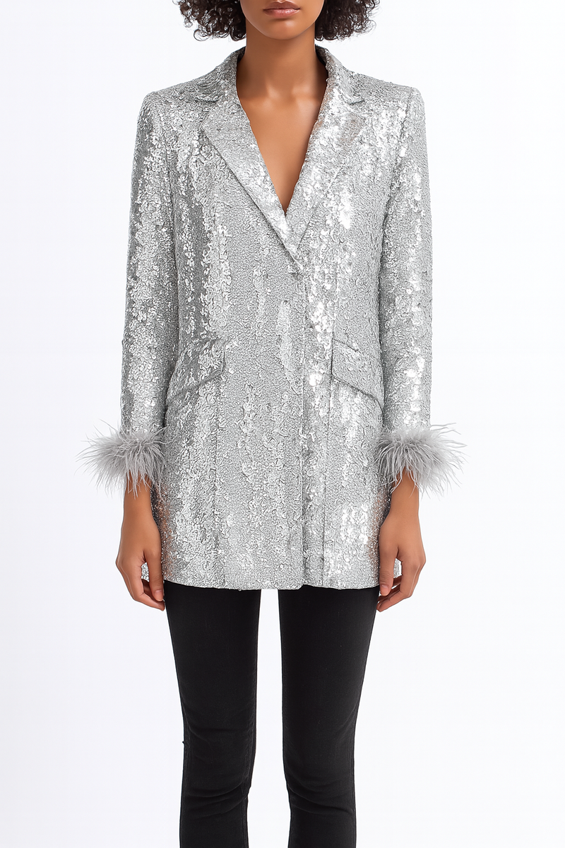 Sequin Feather-Trim Blazer
