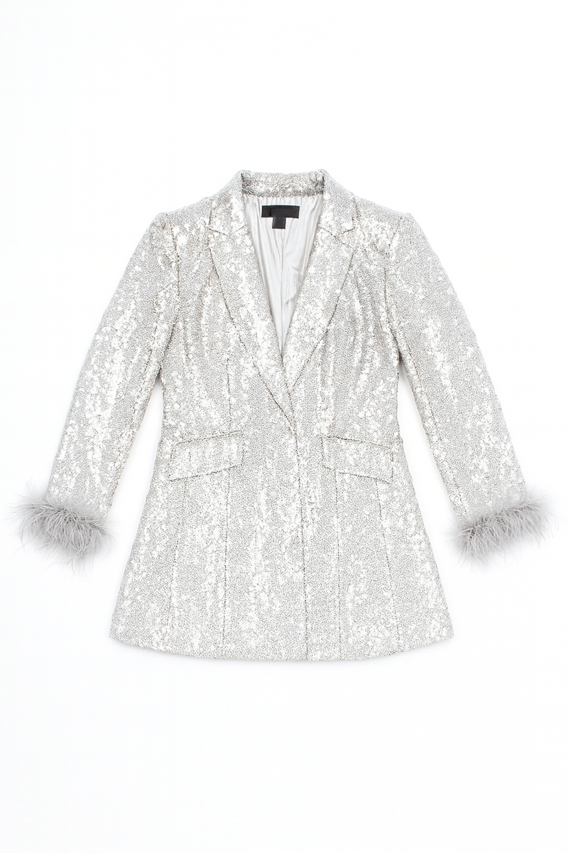 Sequin Feather-Trim Blazer