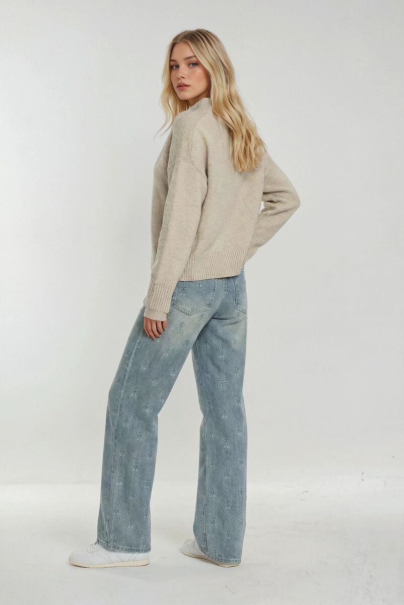 Cherry Embroidered Wide-Leg Jeans