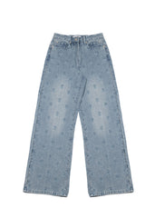 Cherry Embroidered Wide-Leg Jeans