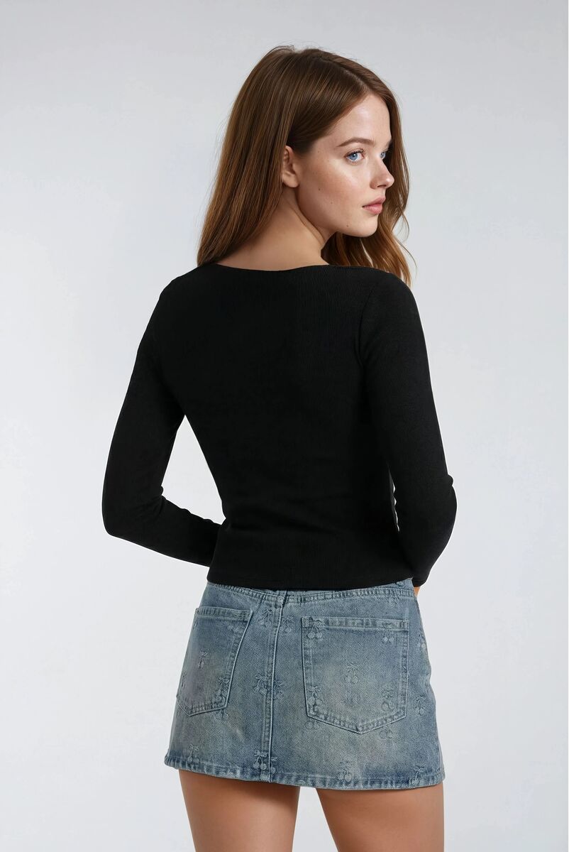 Cherry Embroidered Denim Mini Skirt