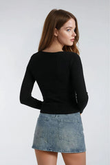 Cherry Embroidered Denim Mini Skirt