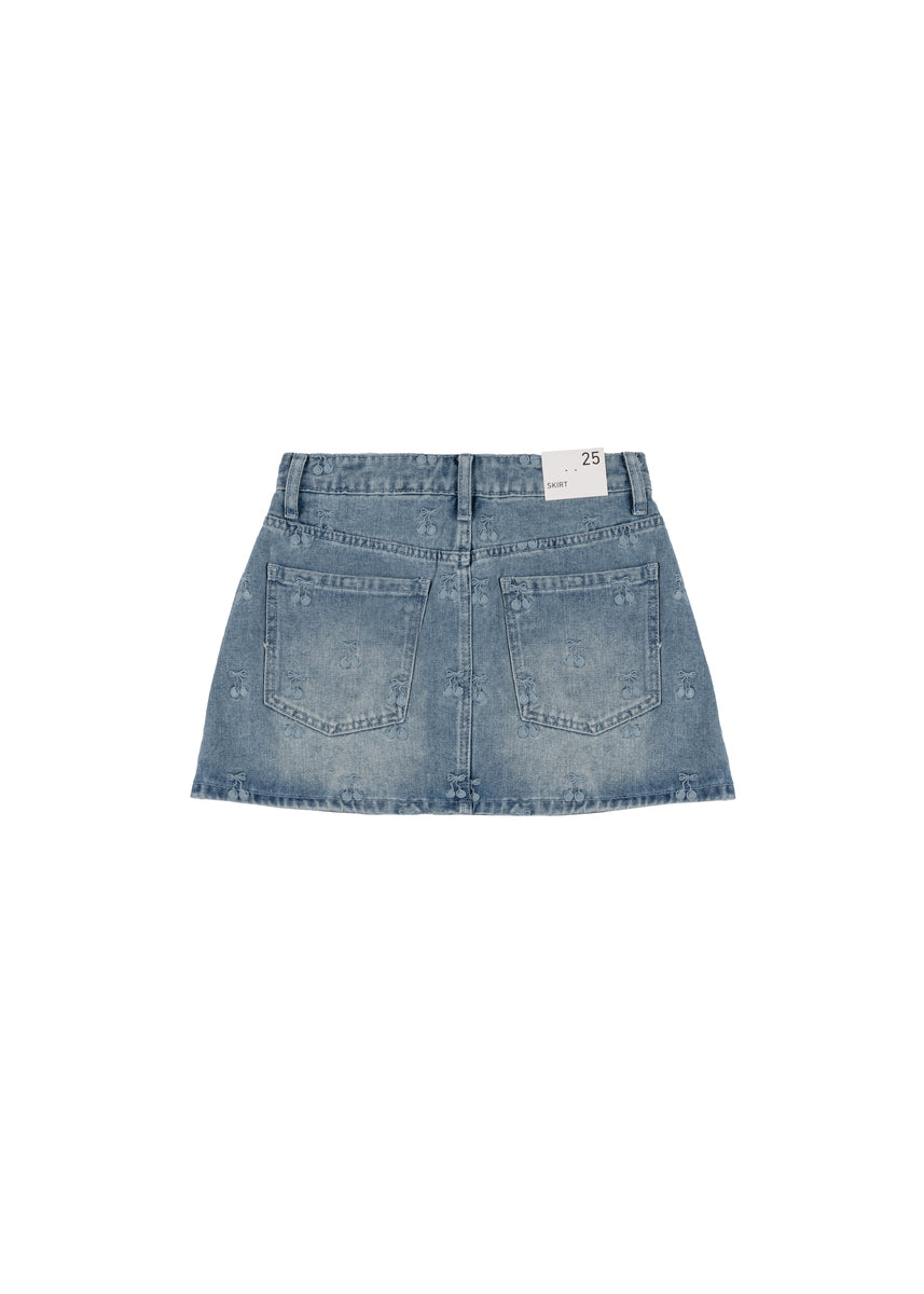 Cherry Embroidered Denim Mini Skirt