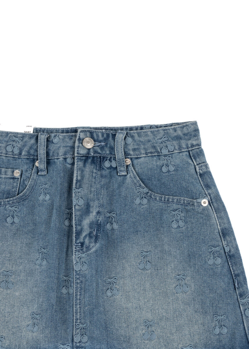 Cherry Embroidered Denim Mini Skirt