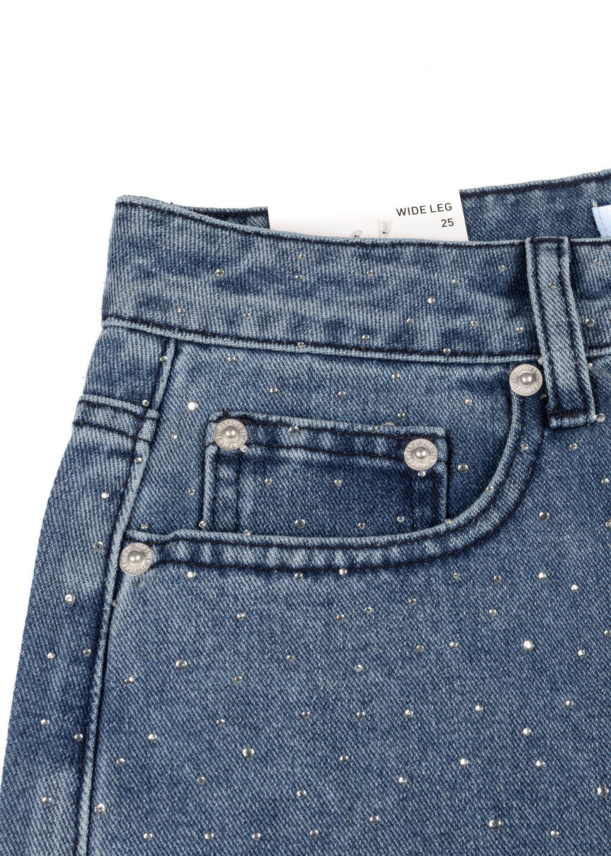 Wide-Leg Rhinestone Jeans