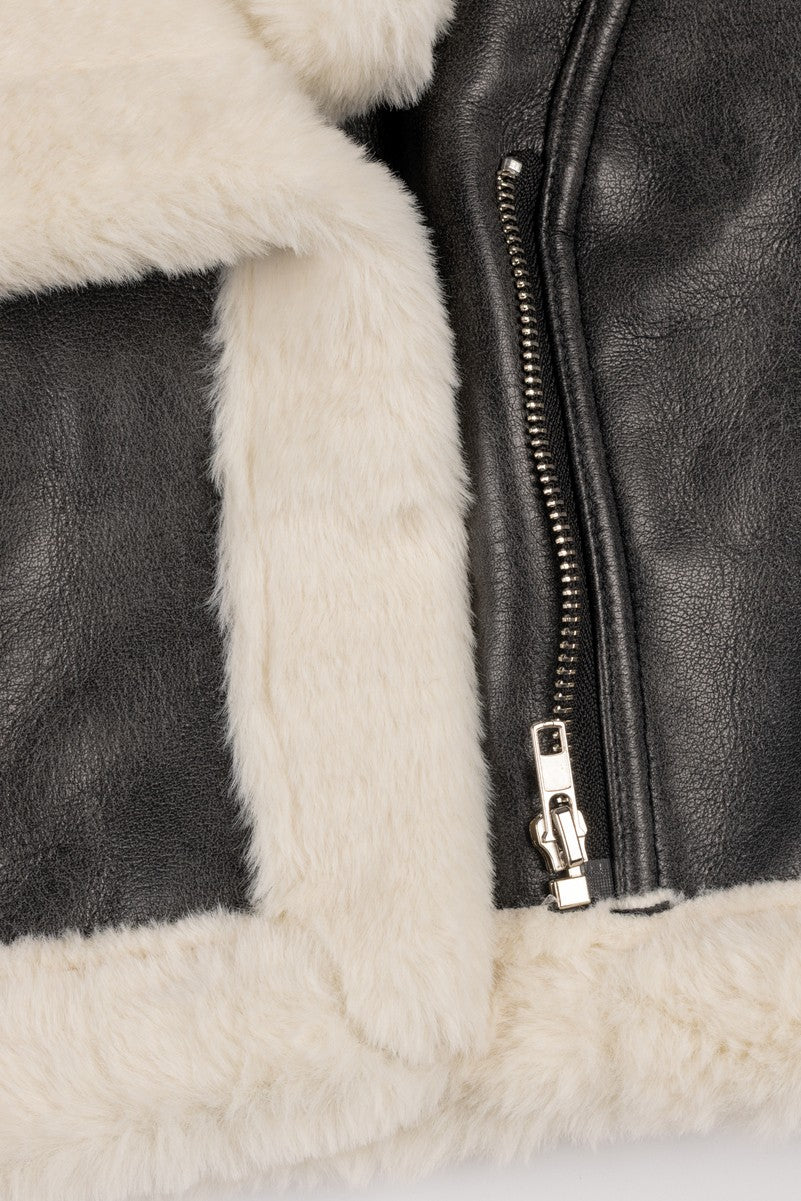 Cropped Faux Leather & Shearling Moto Jacket