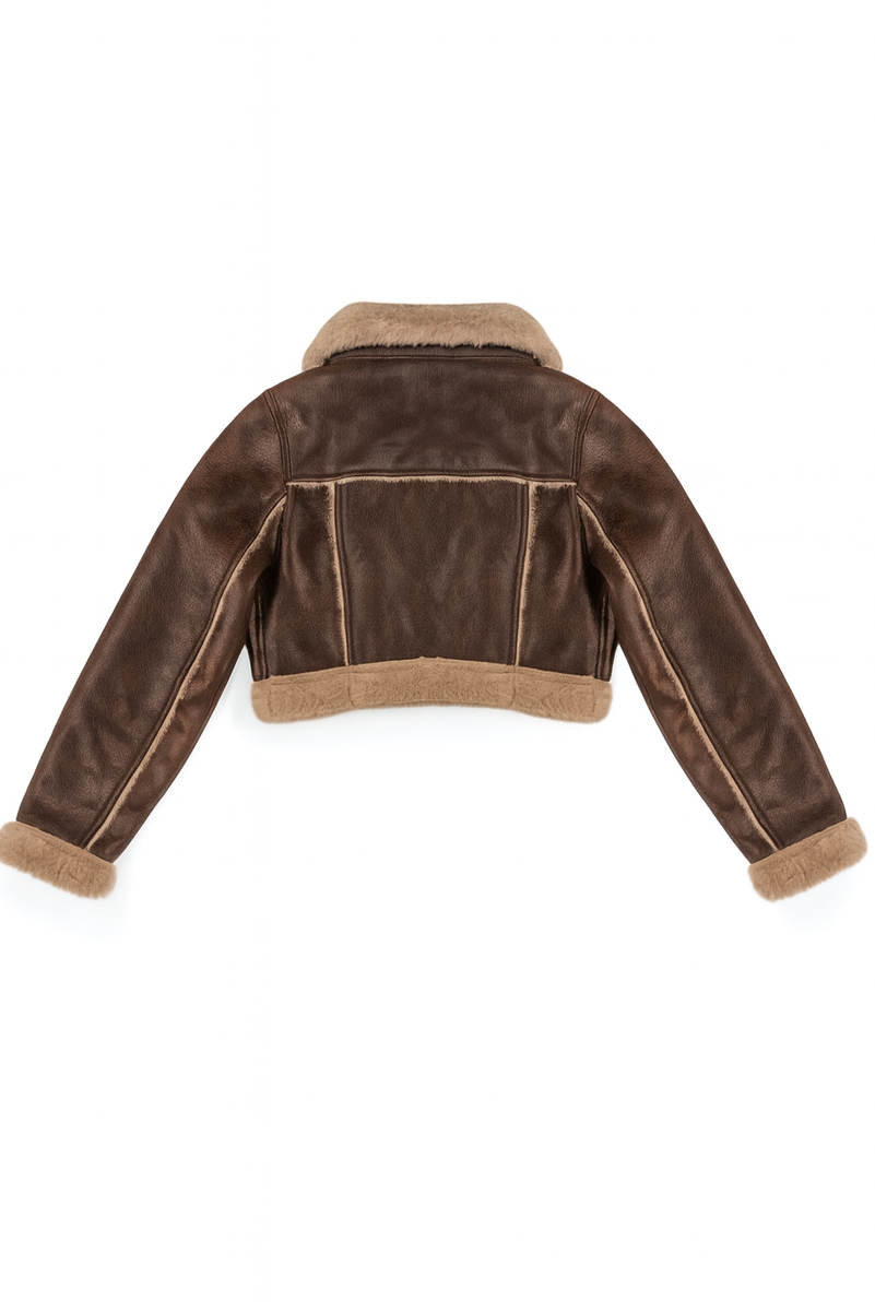 Cropped Faux Leather & Shearling Moto Jacket