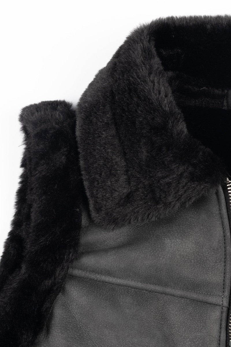 Faux Leather & Shearling Vest