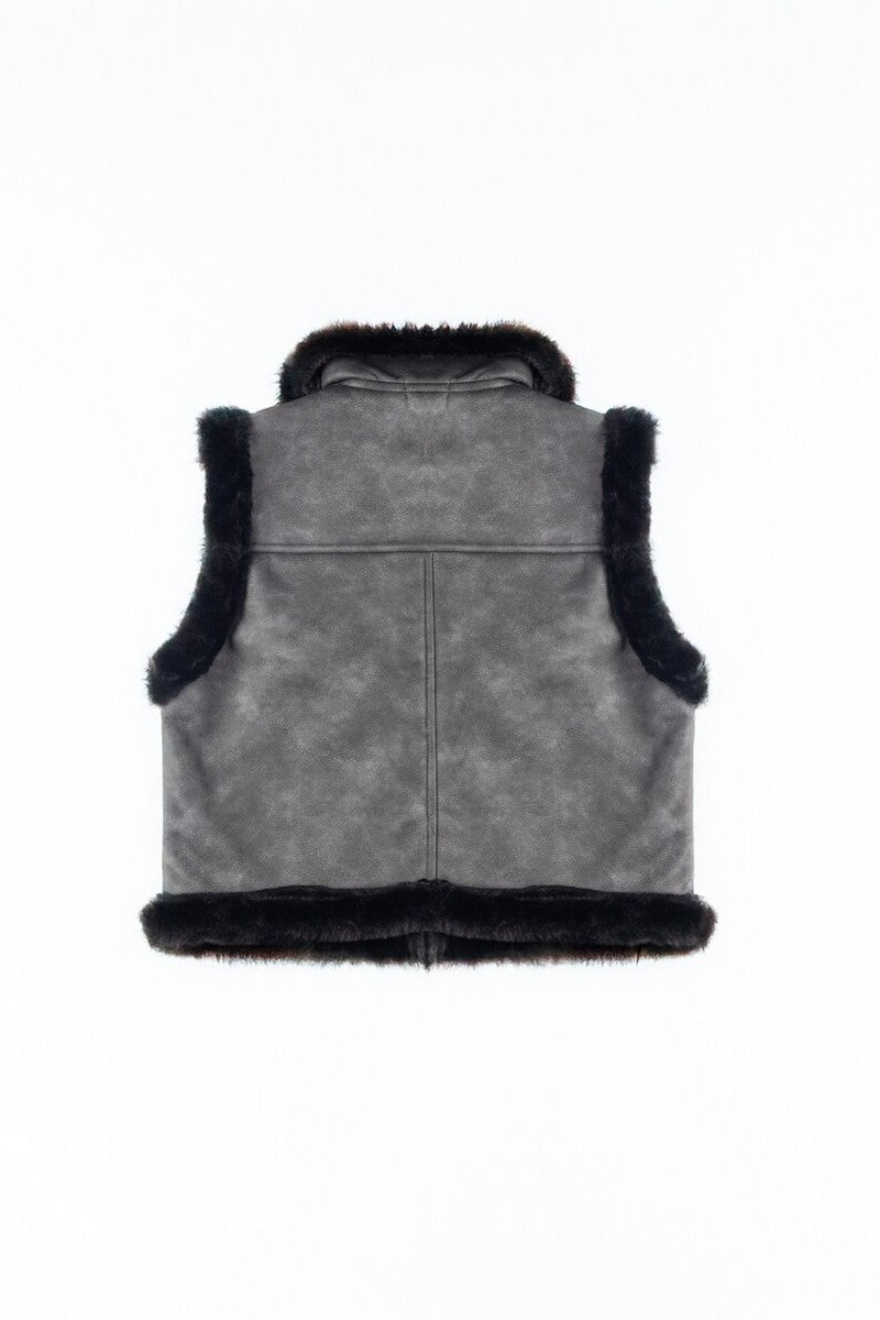 Faux Leather & Shearling Vest