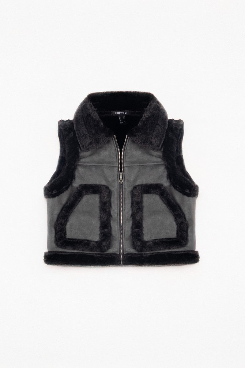 Faux Leather & Shearling Vest