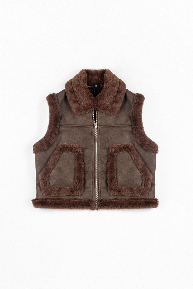 Faux Leather & Shearling Vest