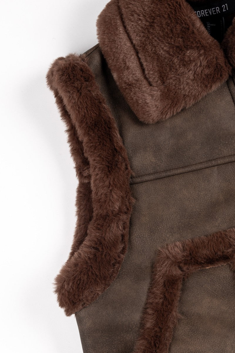 Faux Leather & Shearling Vest