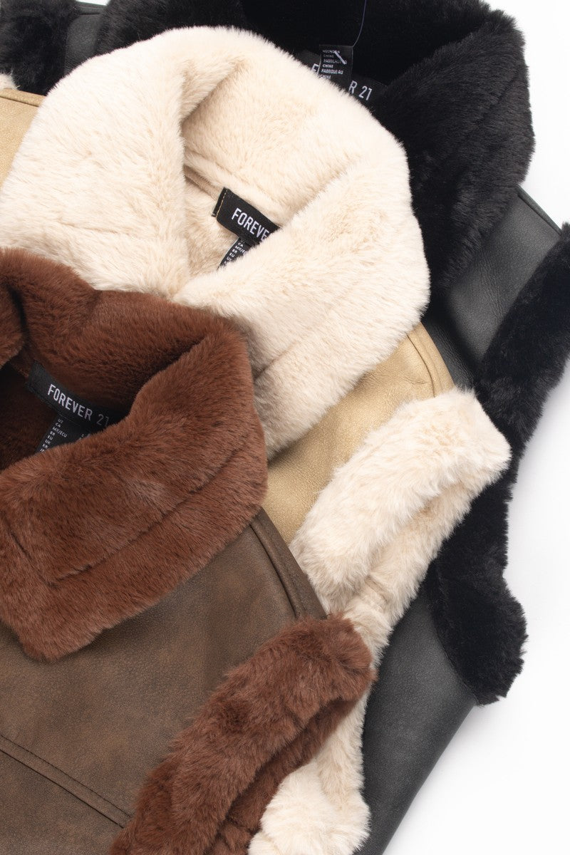 Faux Leather & Shearling Vest