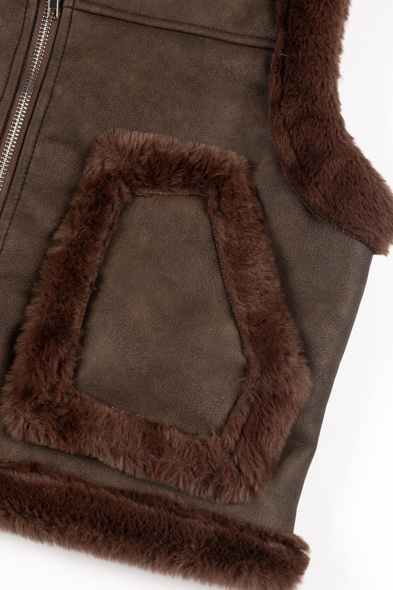 Faux Leather & Shearling Vest