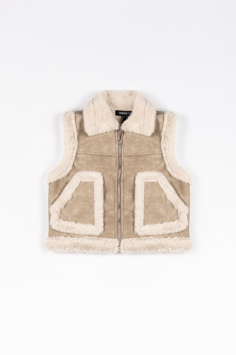Faux Leather & Shearling Vest