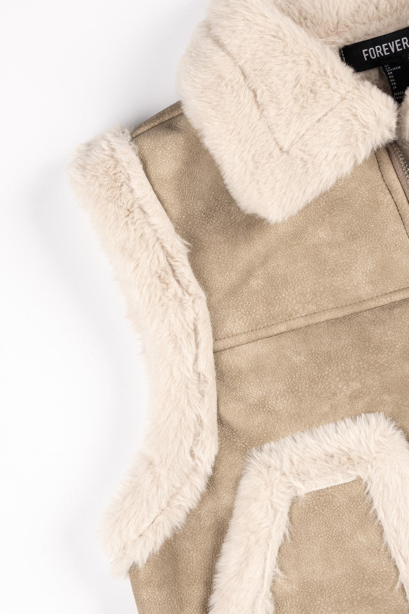 Faux Leather & Shearling Vest