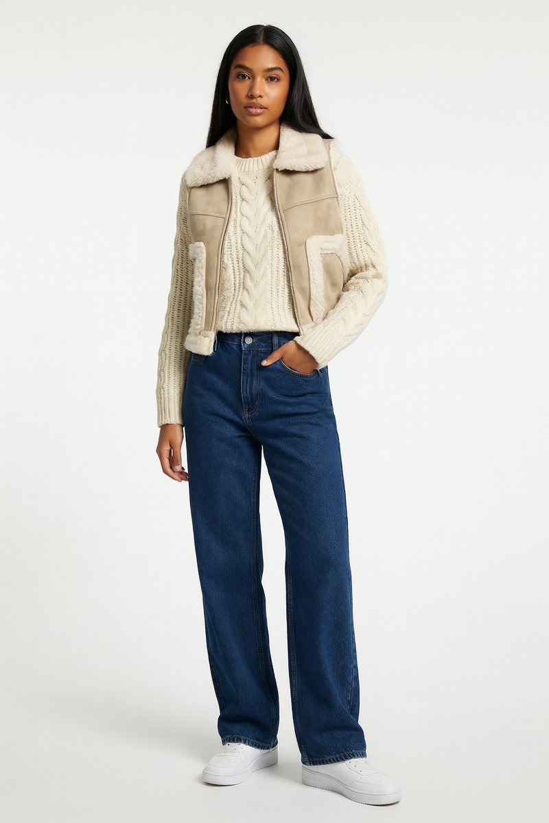 Faux Leather & Shearling Vest