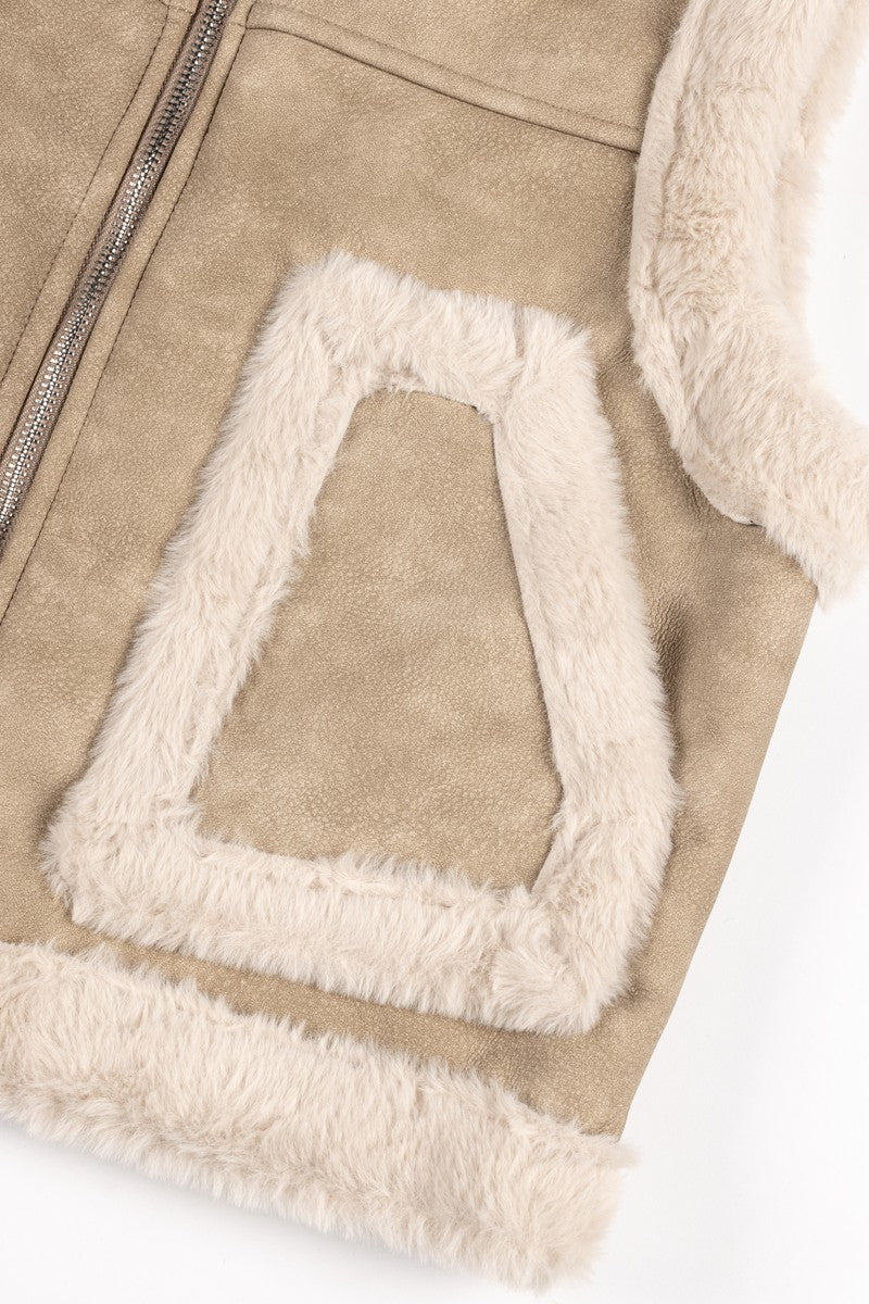 Faux Leather & Shearling Vest