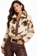 Faux Fur Cow Print Jacket
