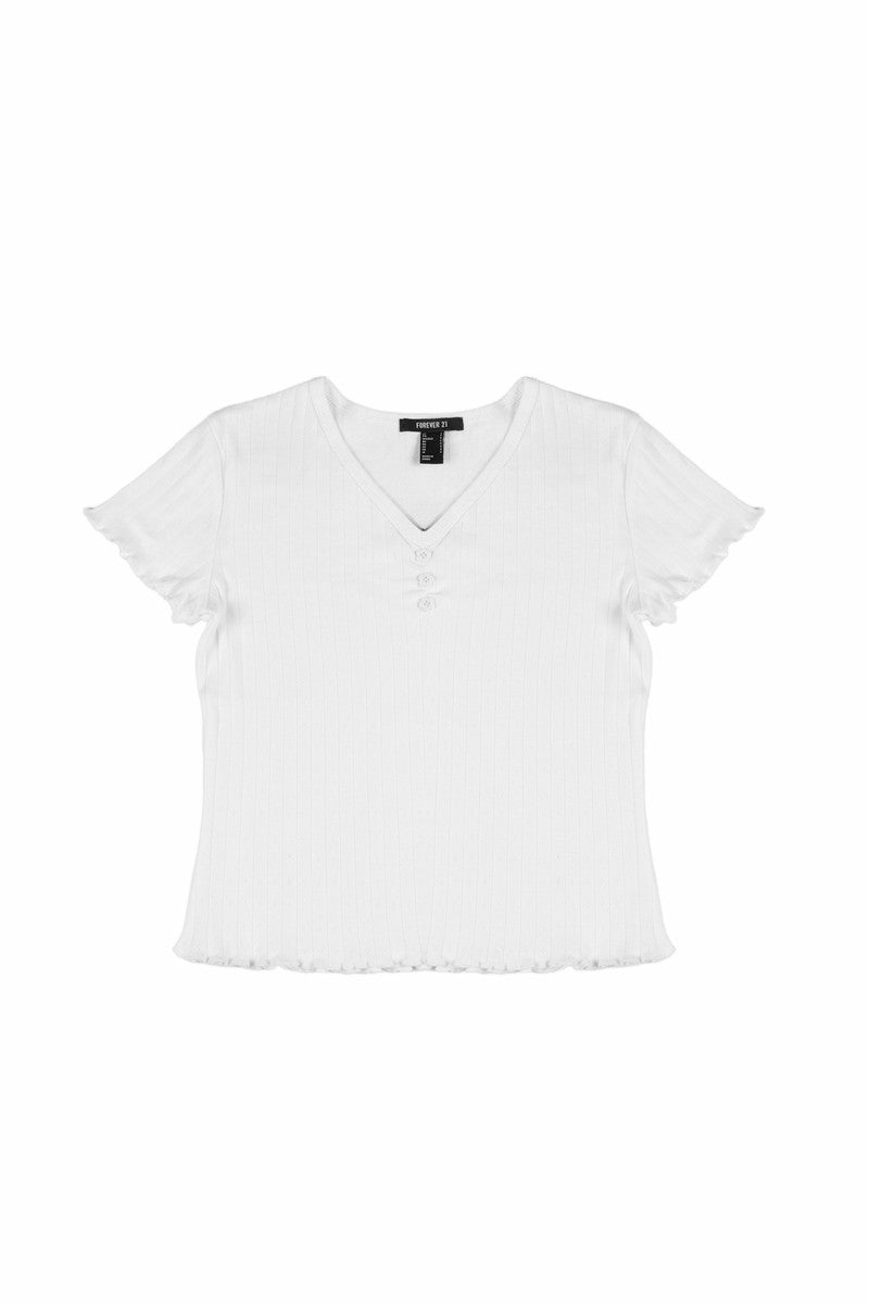 Ribbed Lettuce-Edge Henley Tee