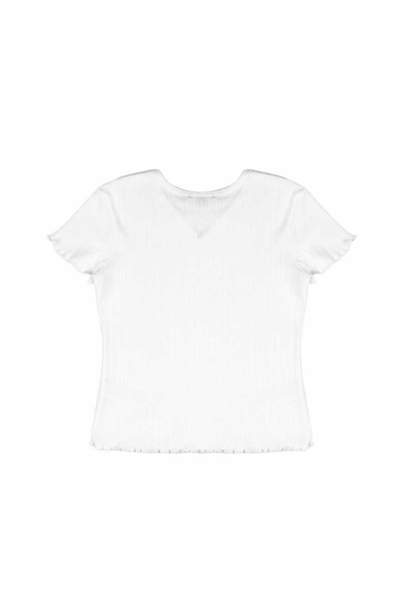 Ribbed Lettuce-Edge Henley Tee