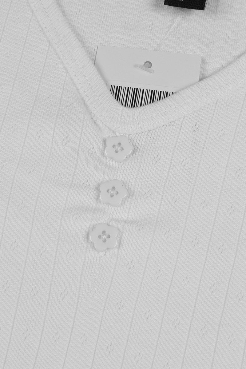 Ribbed Lettuce-Edge Henley Tee