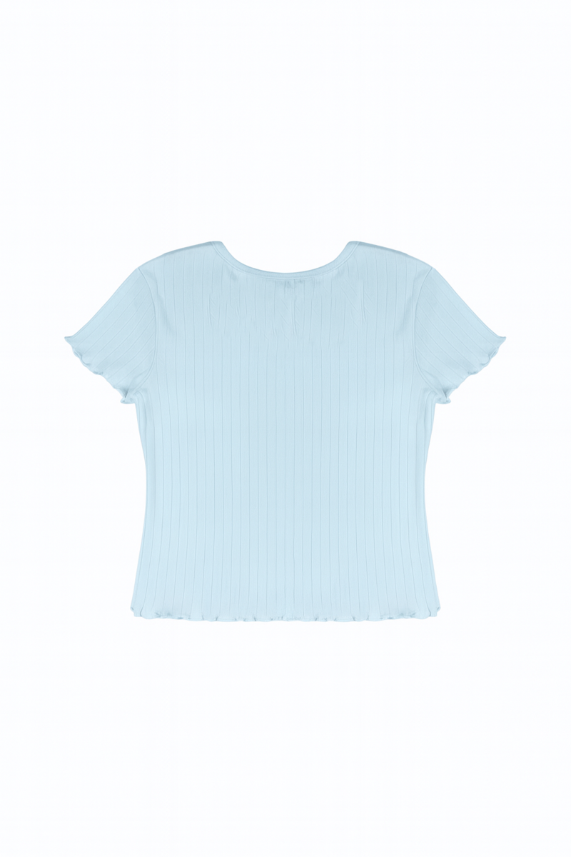Ribbed Lettuce-Edge Henley Tee