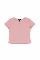 Ribbed Lettuce-Edge Henley Tee