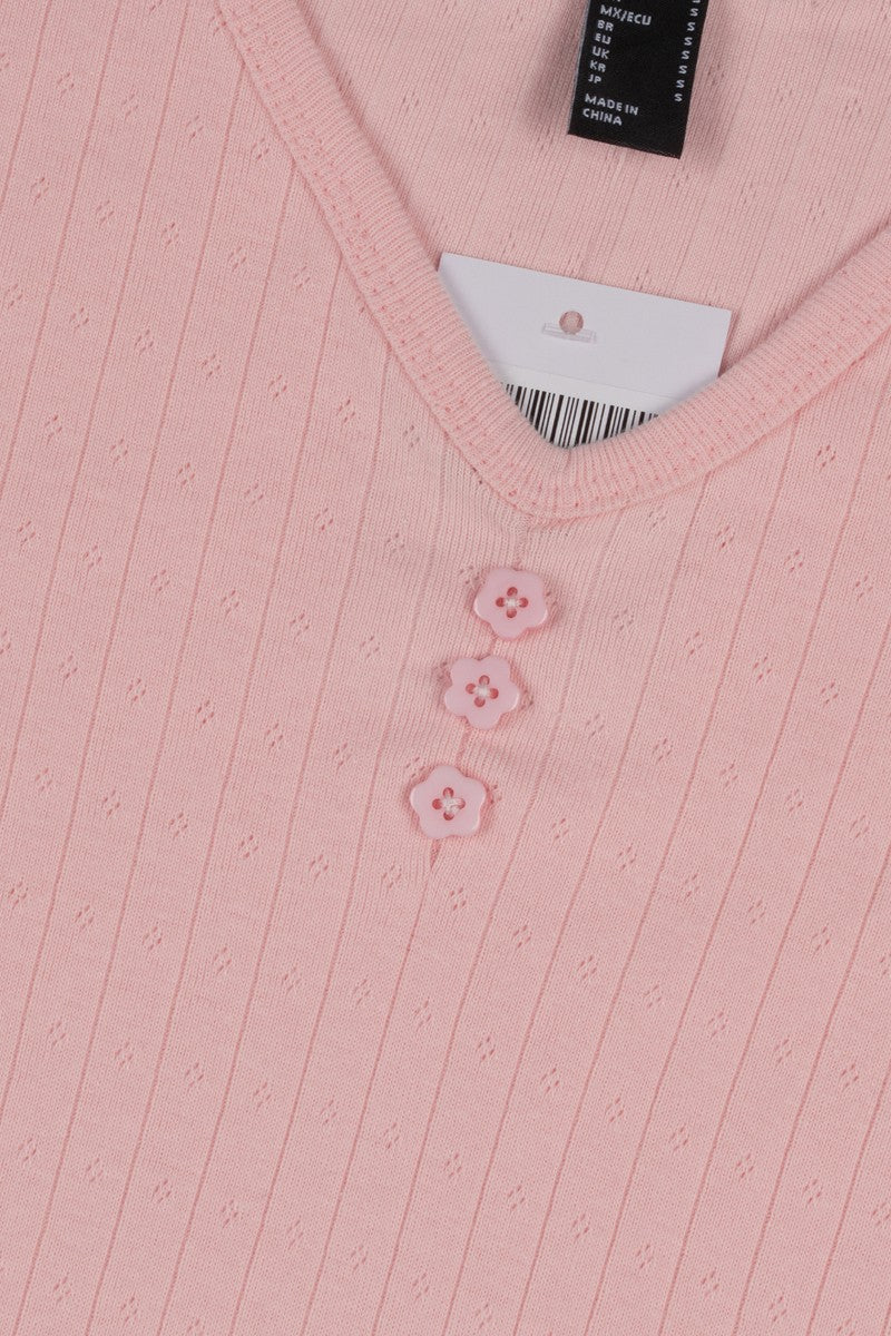 Ribbed Lettuce-Edge Henley Tee