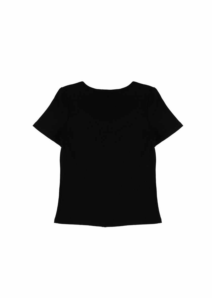 Ribbed Lace-Trim Bow Top