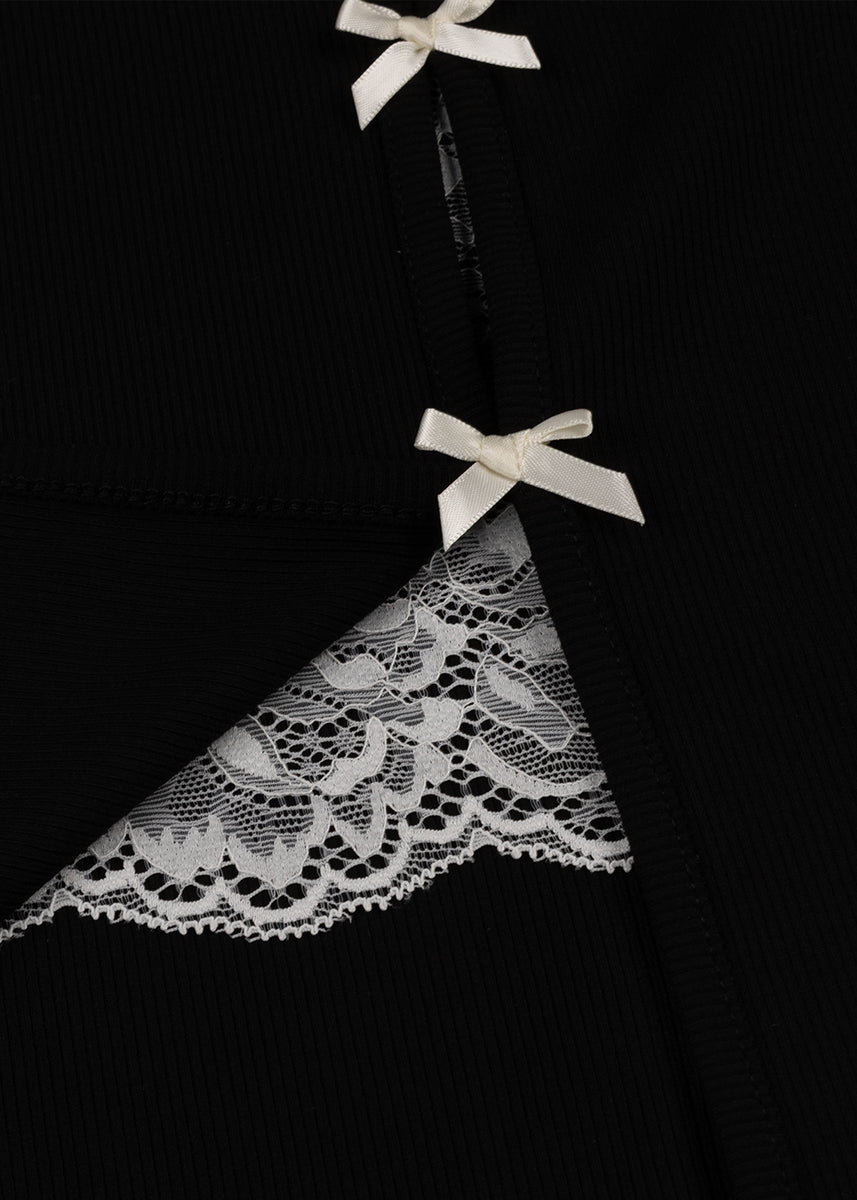 Ribbed Lace-Trim Bow Top