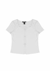 Ribbed Lace-Trim Bow Top