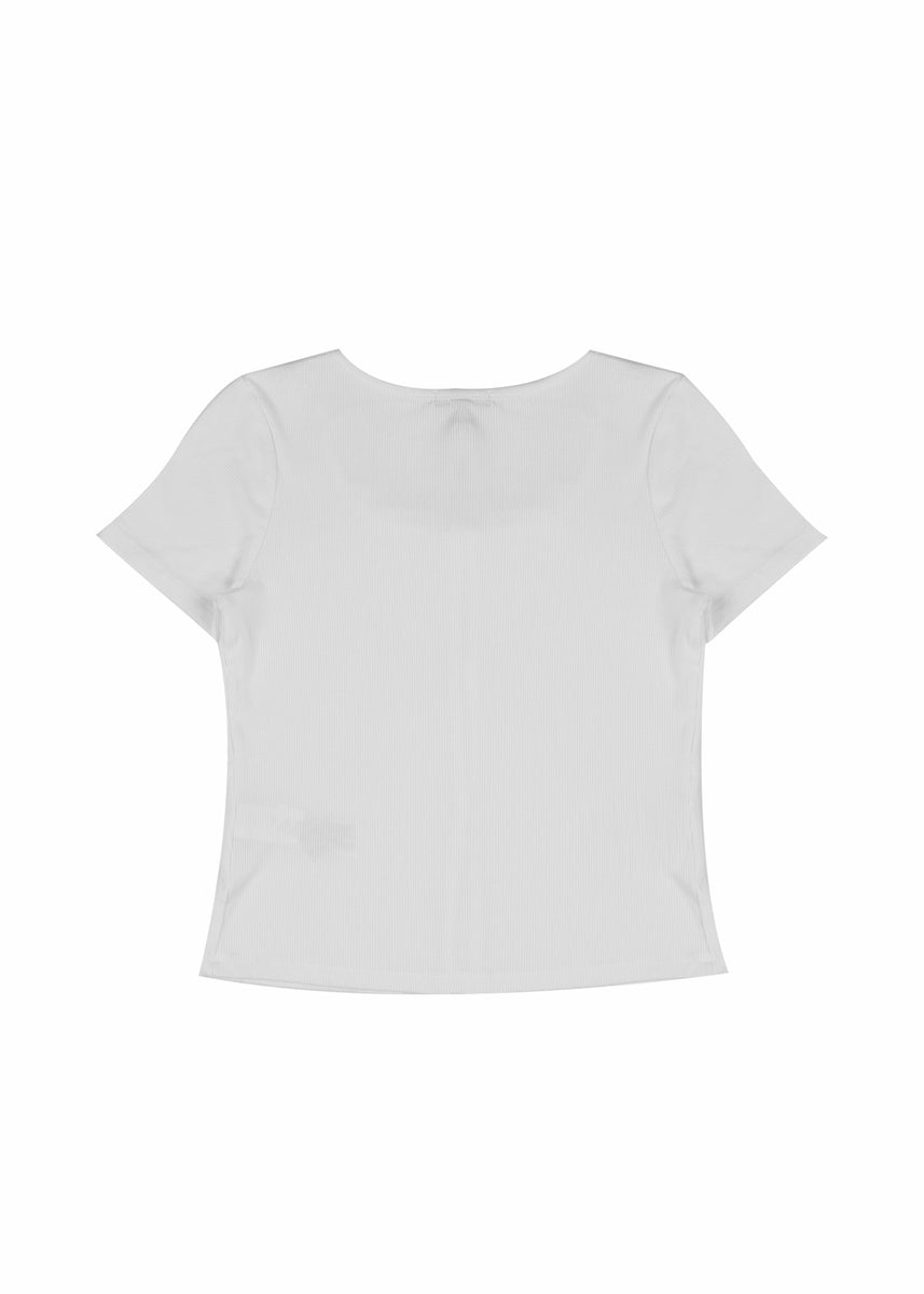 Ribbed Lace-Trim Bow Top