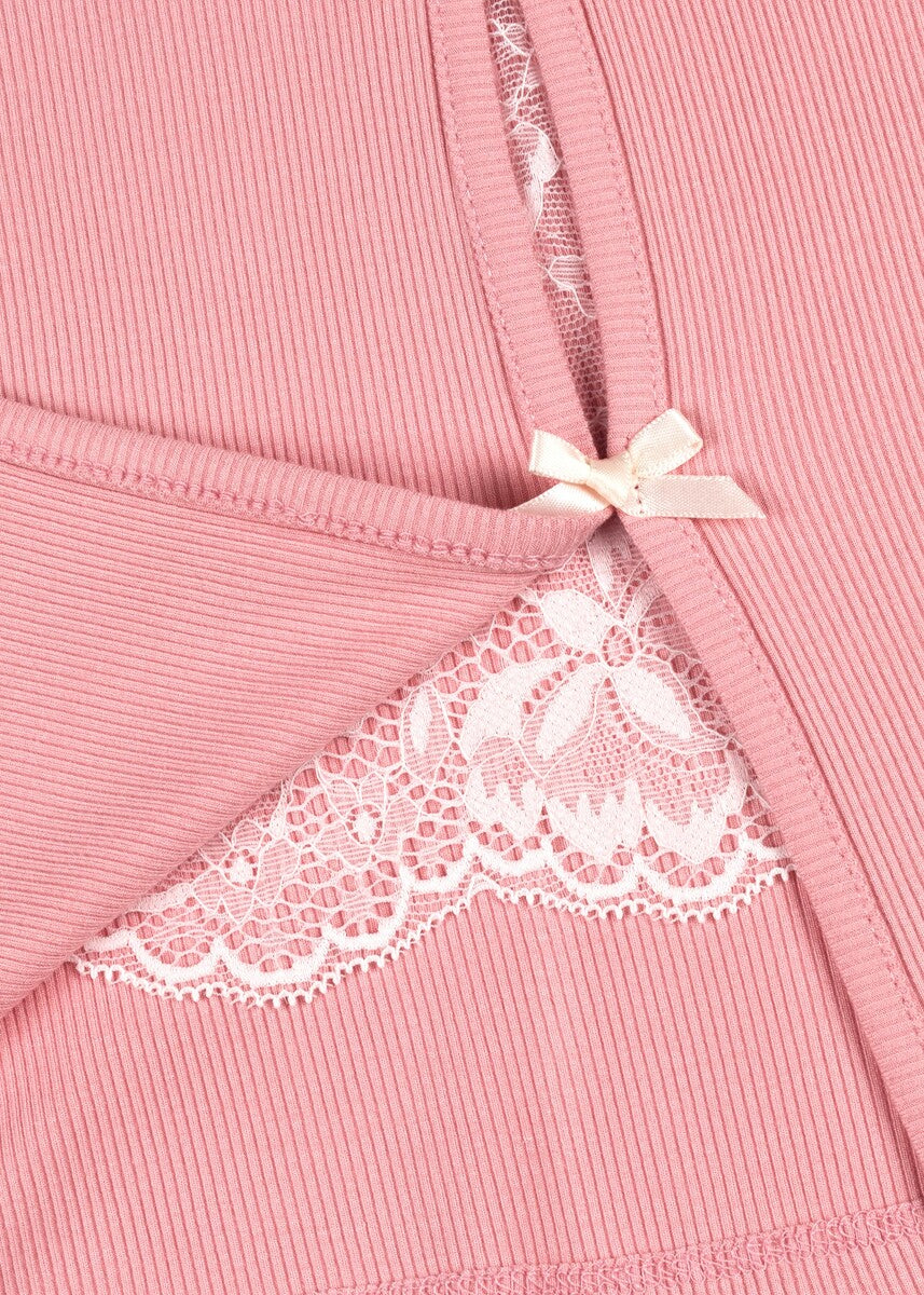 Ribbed Lace-Trim Bow Top