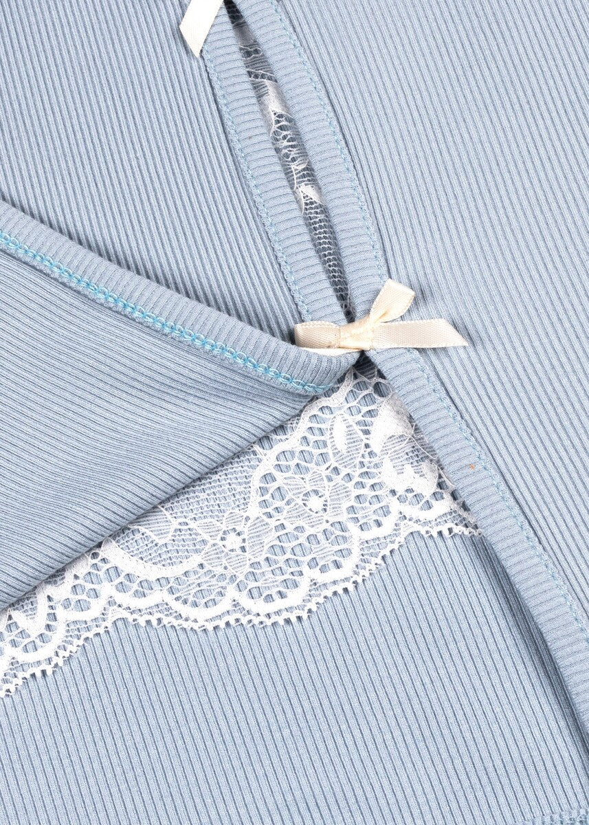 Ribbed Lace-Trim Bow Top