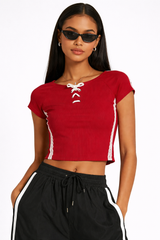 Lace-Up Raglan Cropped Tee