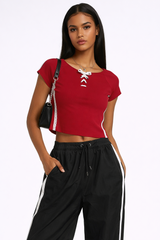 Lace-Up Raglan Cropped Tee