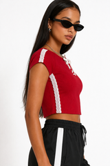 Lace-Up Raglan Cropped Tee