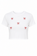 Embroidered Bow Cropped Tee
